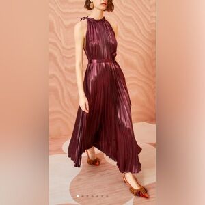 Ulla Johnson Mahogany Pleated Satin Dress NEW with Tags